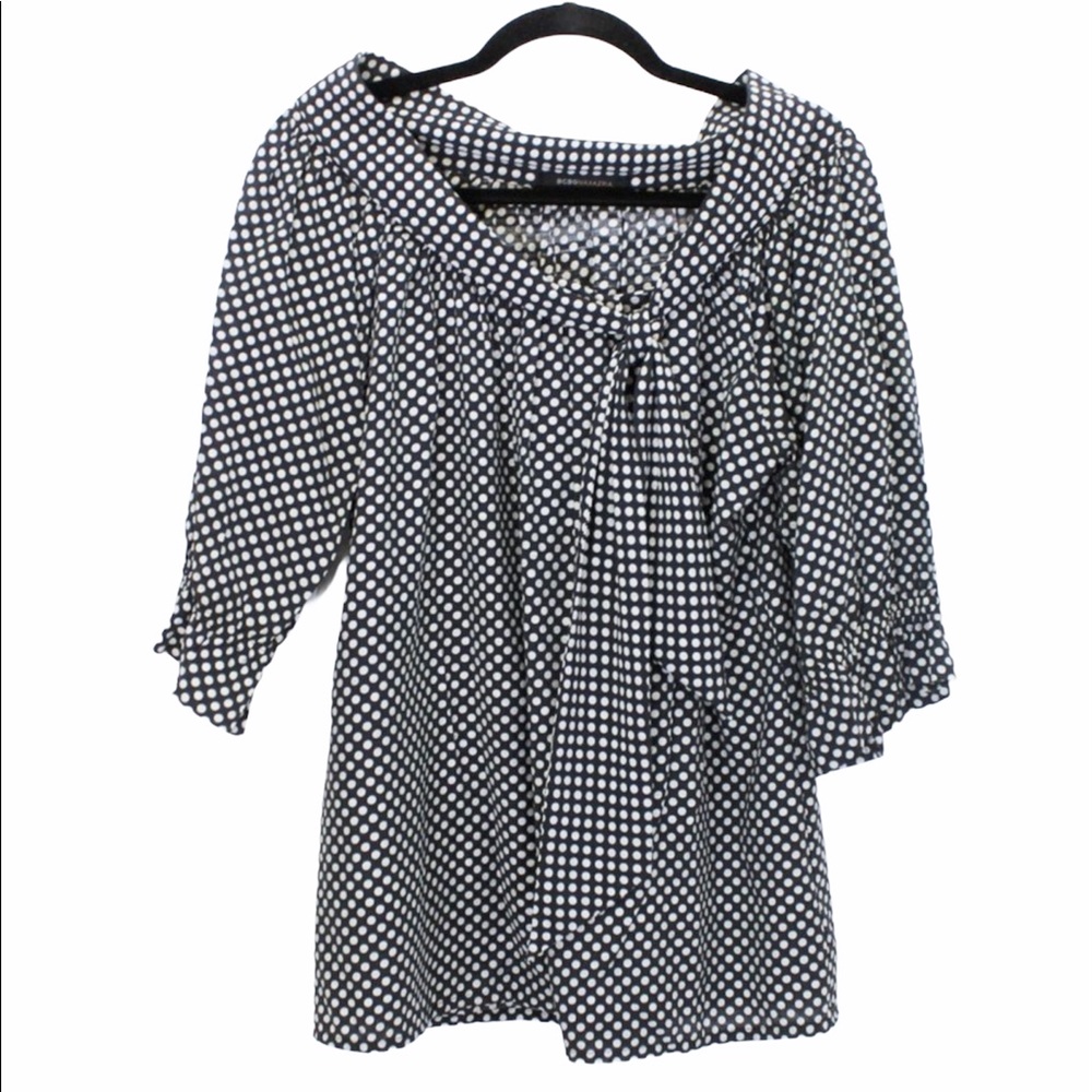 BCBGMaxAzria Polka Dot Asymmetrical 3/4 Length Top